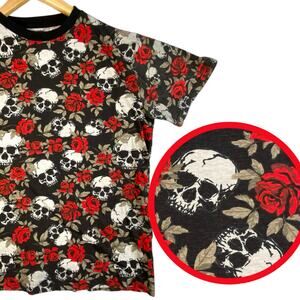 Skull Rose Graphic Tee Womens L Emo Whimsigoth Punk Grunge Horror‎ Edgy Gothic
